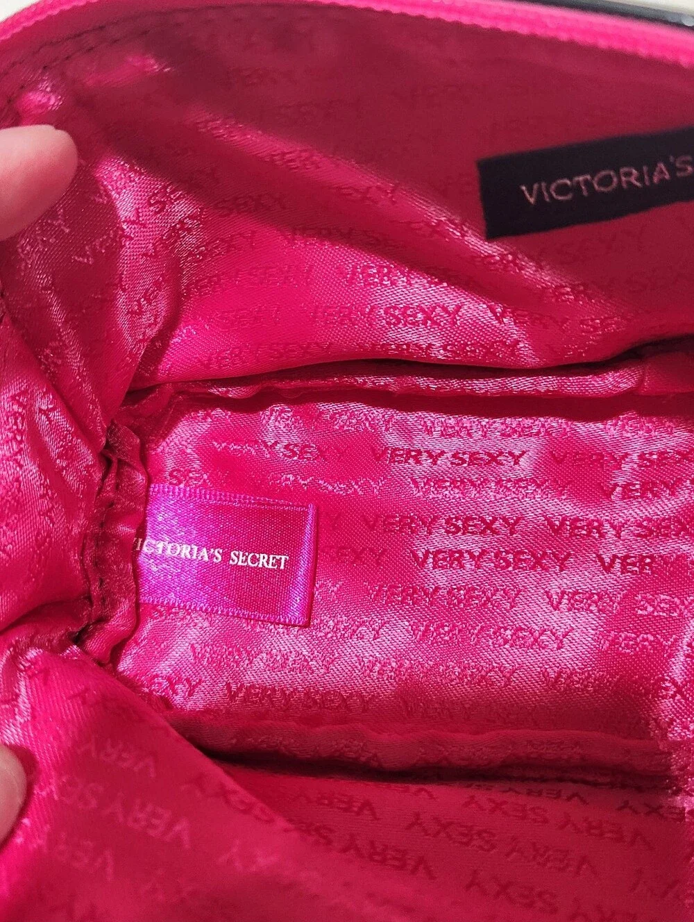 Victoria's Secret VS Very Sexy Black Velvet Rhinestone Makeup Cosmetic Bag Pouch